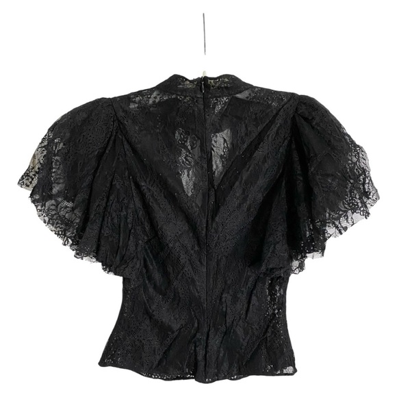 Osman Yousefzada Black Lace Top Ruffle Sleeve Blouse Size 6 - Picture 7 of 9